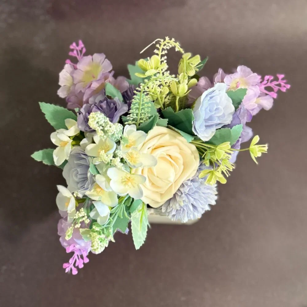 Faux Floral Arrangement in Rustic Wooden Box – Home or Office Decor